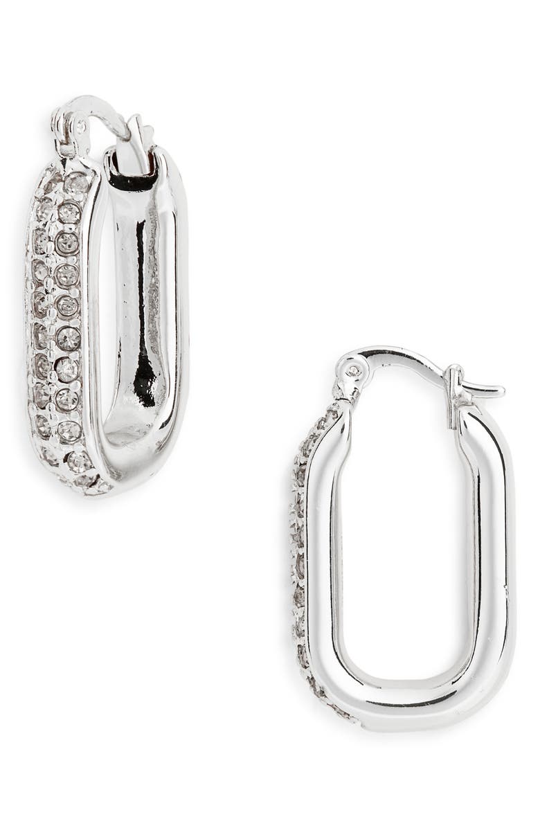 Kurt Geiger London Pavé Crystal Oval Hoop Earrings, Main, color, Silver