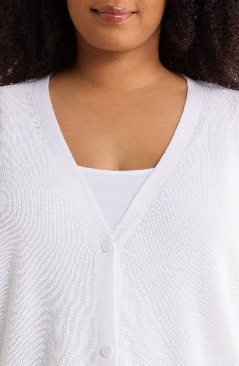 Eileen Fisher V-Neck Organic Linen & Organic Cotton Cardigan, Alternate, color, White