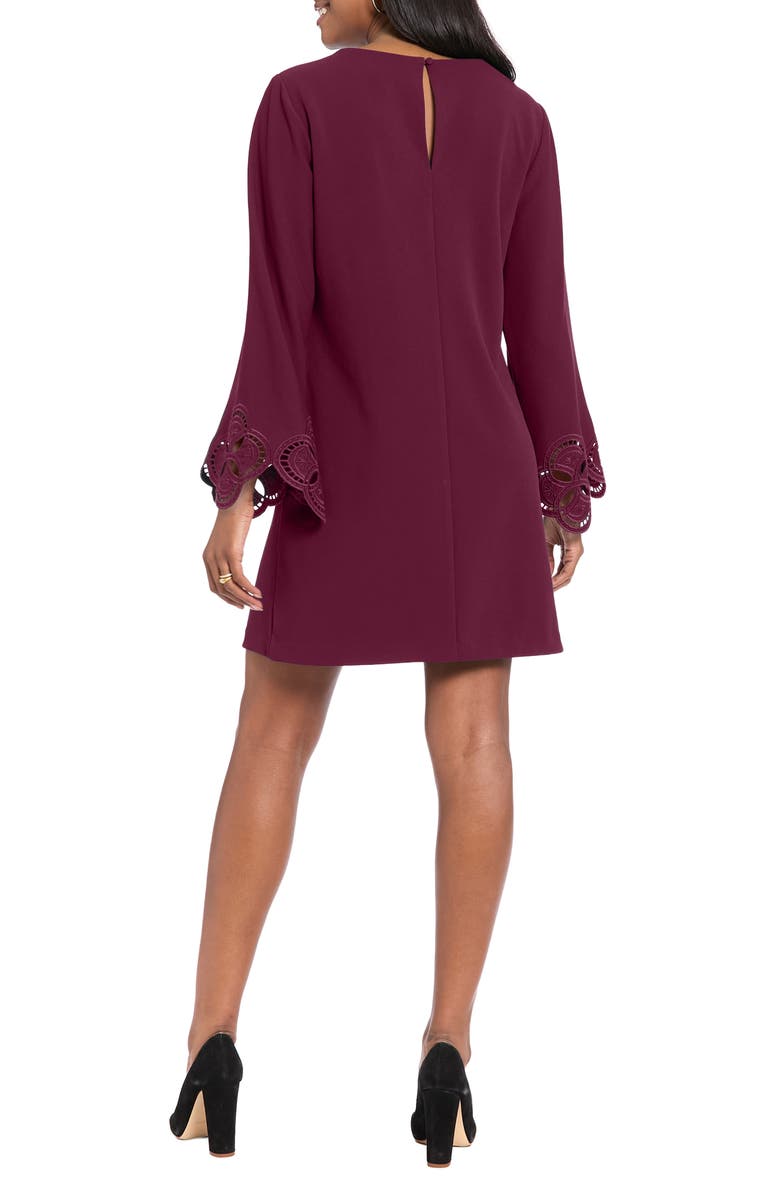 London Times Embroidered Bell Sleeve A-Line Dress, Alternate, color, Arst Burgundy