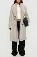 Princess Polly Hallyn Faux Fur Collar Belted Coat