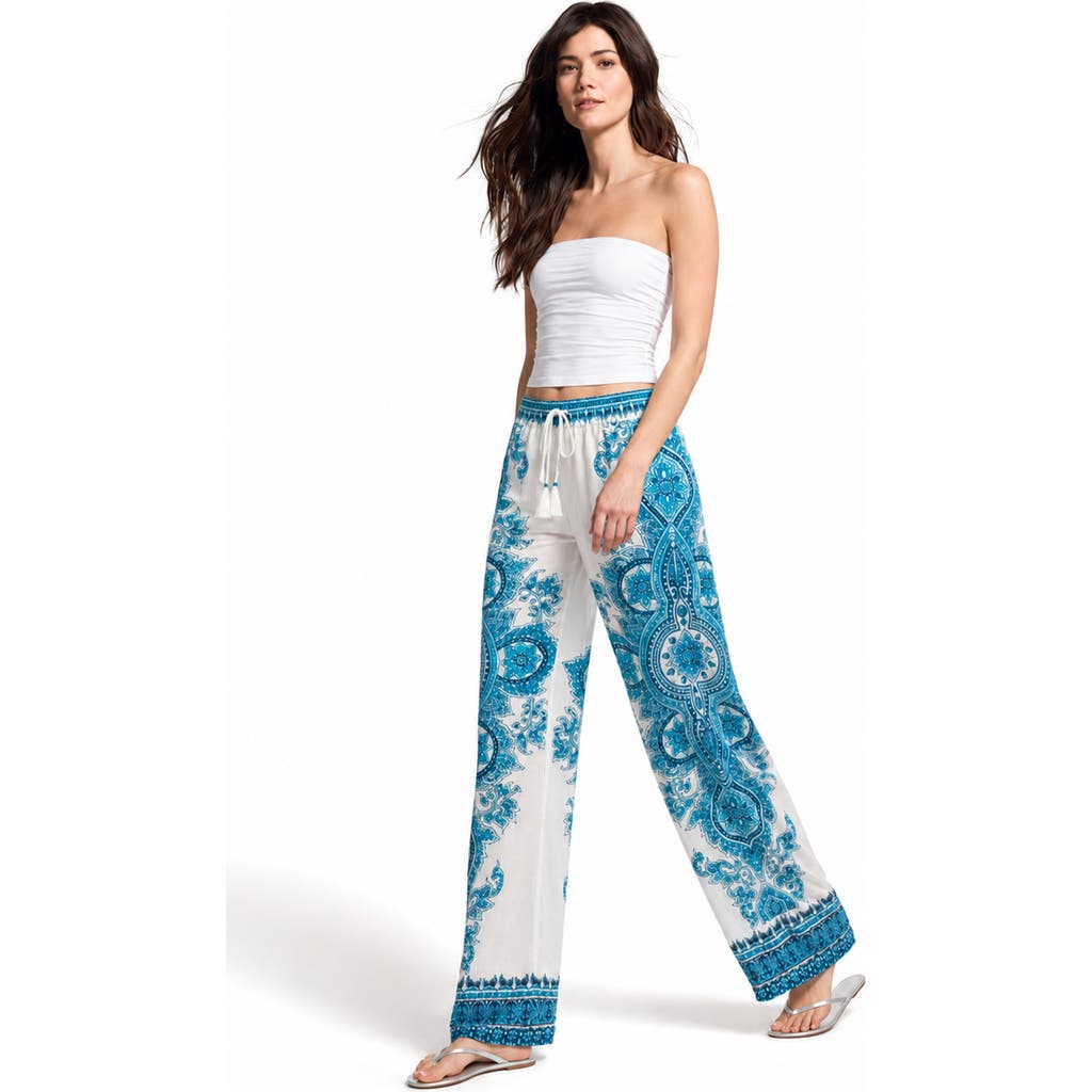 Calypso St. Barth Seraphine Pants in White/teal at Nordstrom, Size Medium