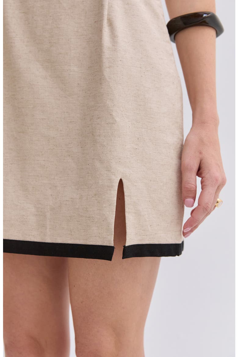 Contrast Trim Linen Blend Mini Dress, Alternate, color, Oatmeal/Black