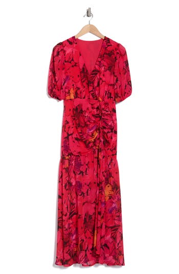 Wishlist Ruched Maxi Dress In Hibiscus Print