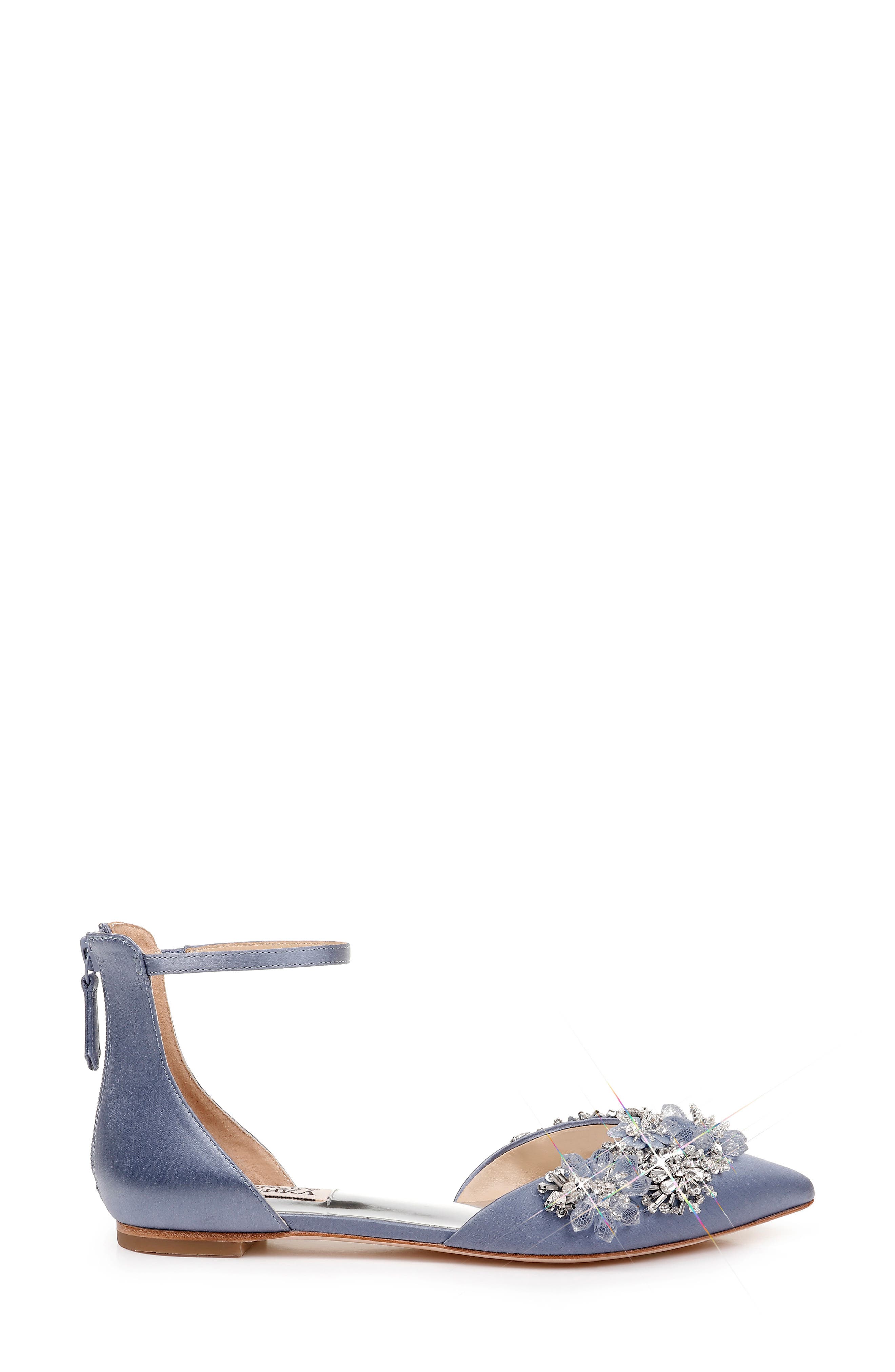 Badgley Mischka Abby Ankle Strap Flat, Alternate, color, STEEL BLUE SATIN