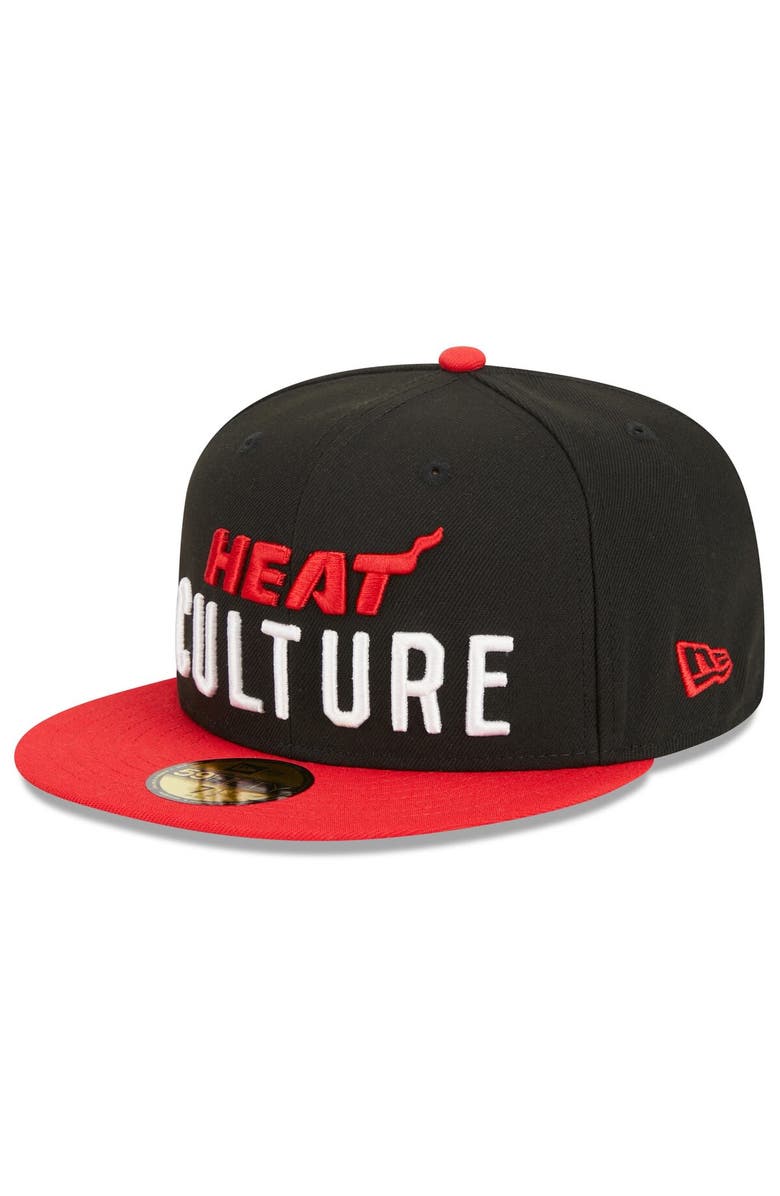New Era Men's New Era Black/Red Miami Heat 2023/24 City Edition 59FIFTY Fitted Hat, Alternate, color,