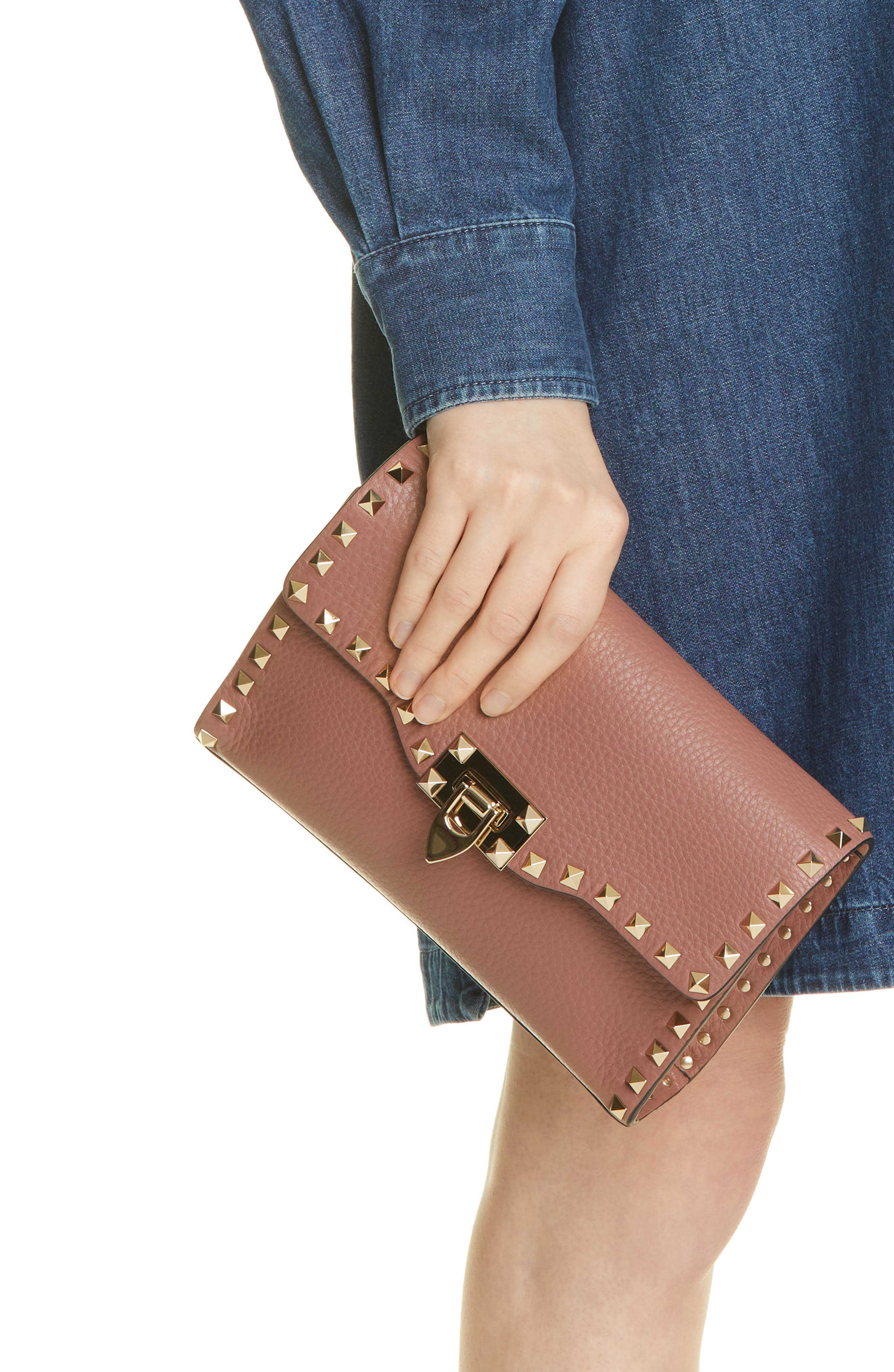 Small Rockstud Leather Shoulder Bag, Alternate, color, NUDE