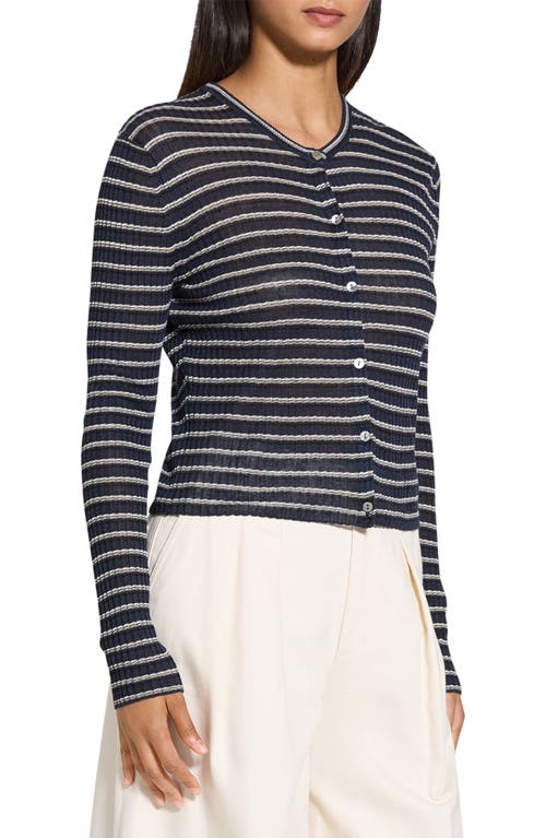 Theory Stripe Cropped Cardigan In Nocturne Navy