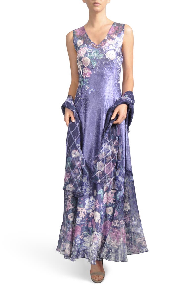 Lace-Up Back Maxi Dress with Wrap, Main, color, SAPPHIRE ORCHARD