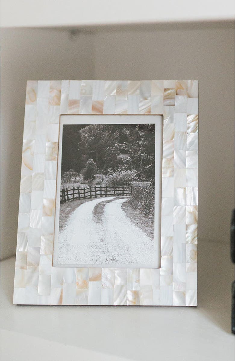 Matr Boomie Chitra Mother of Pearl Picture Frame- Hand Carved Fair Trade, Alternate, color, White
