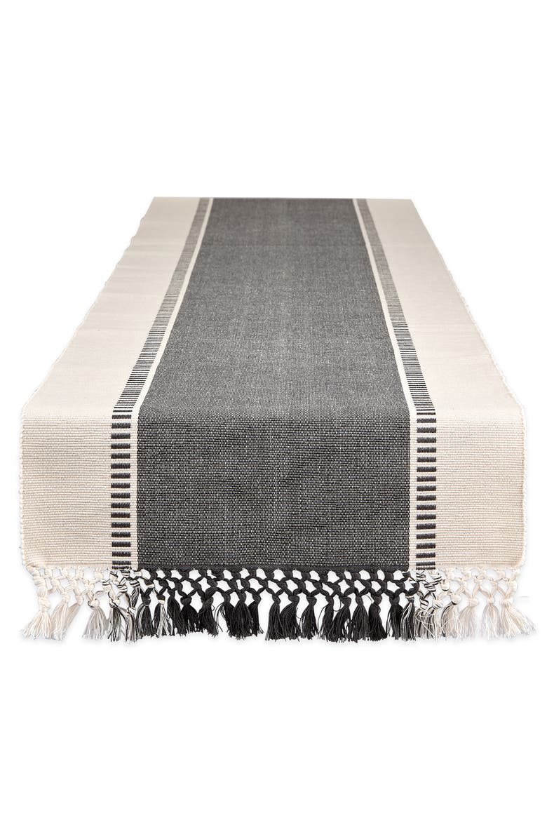 Design Imports French Blue Dobby Stripe Table Runner, Main, color, Gray