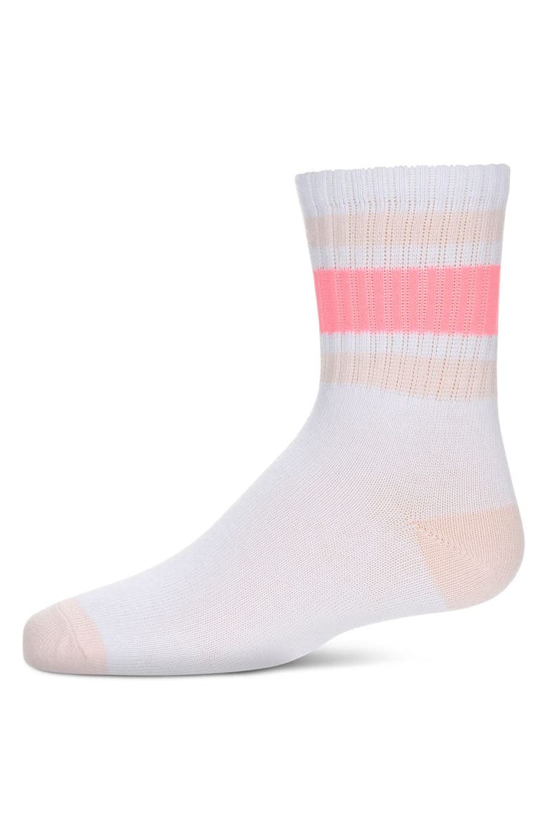 MeMoi Neon Stripe Crew Sock, Main, color, White-Neon Pink