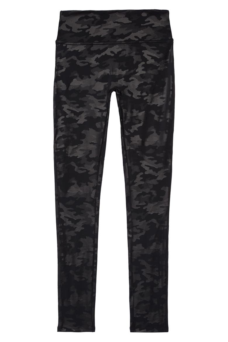 Kids' Camo Faux Leather Leggings, Main, color, BLACK
