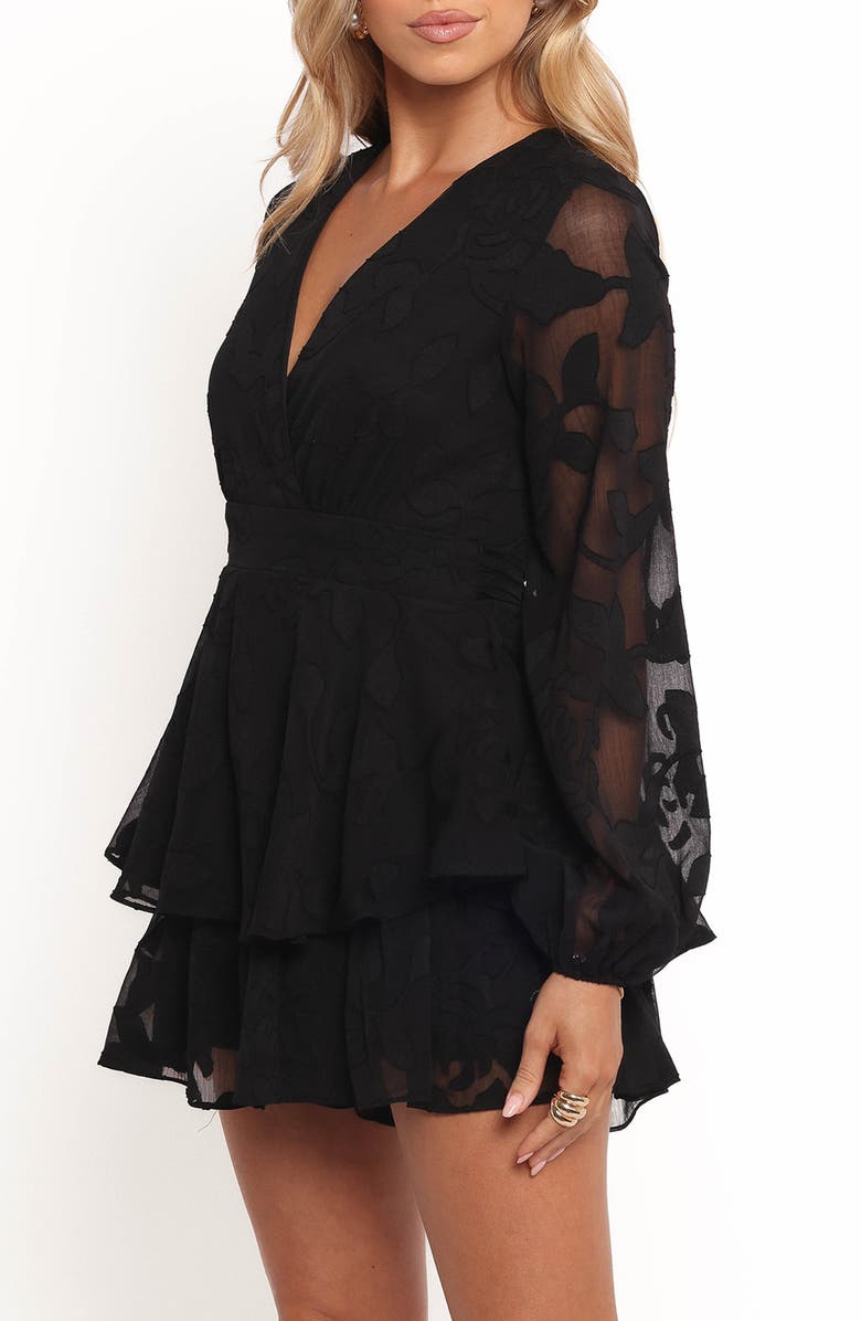 Petal & Pup Broxy Ruffle Long Sleeve Romper, Alternate, color, Black