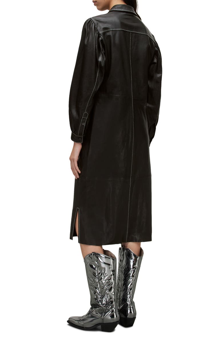 AllSaints Ava Long Sleeve Leather Shirtdress, Alternate, color,