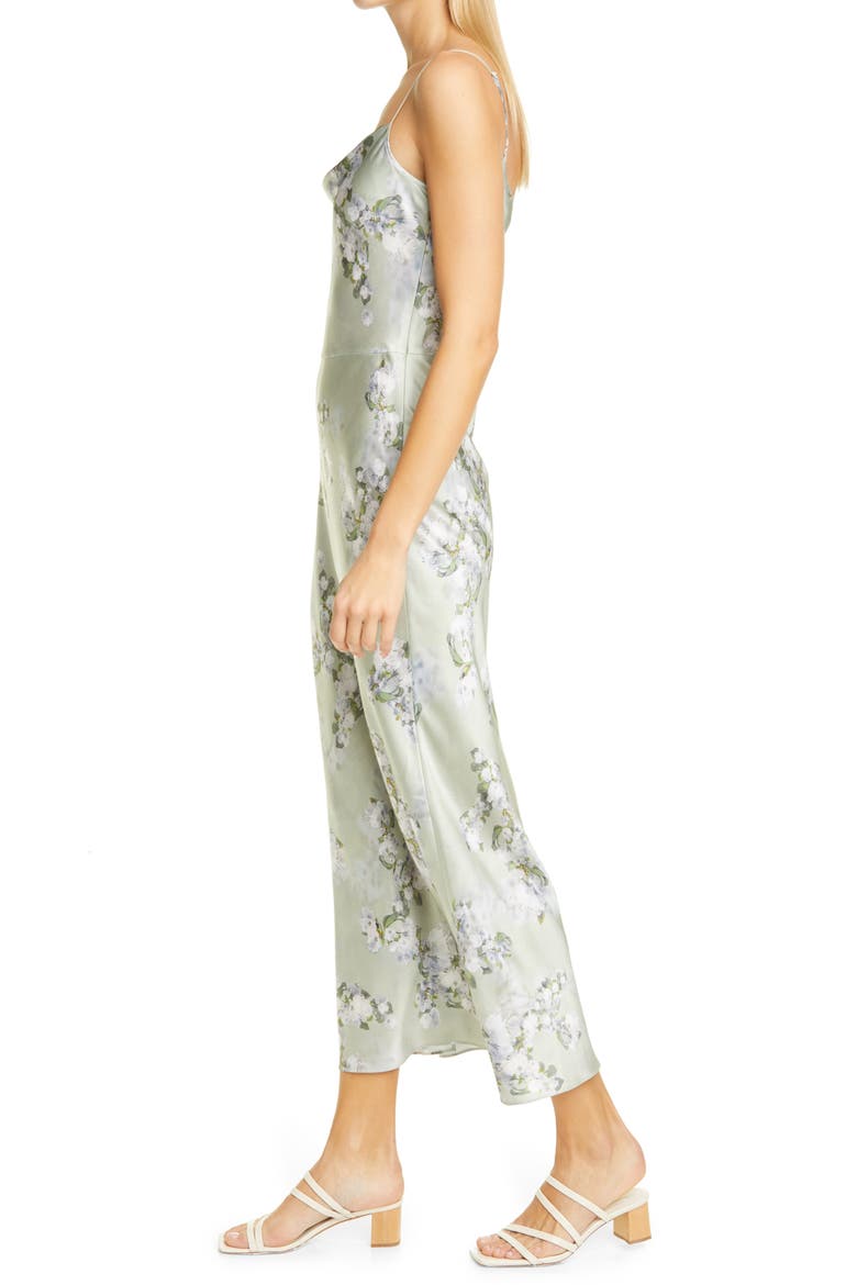 Hazy Blossom Cowl Neck Satin Slipdress, Alternate, color, CELERY