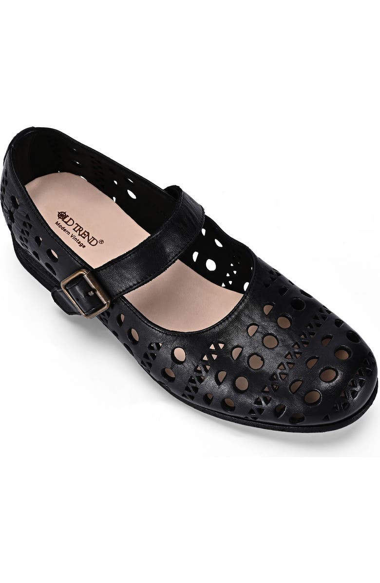 OLD TREND Retro Genuine Leather Breathable Cutout Mary Jane Flat, Main, color, Black