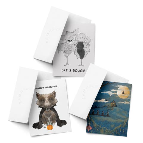 Bat and Bougie, Candy Please, Witchy Fall/Autumn Greeting Card Pack Sets (3 ct, Assorted)