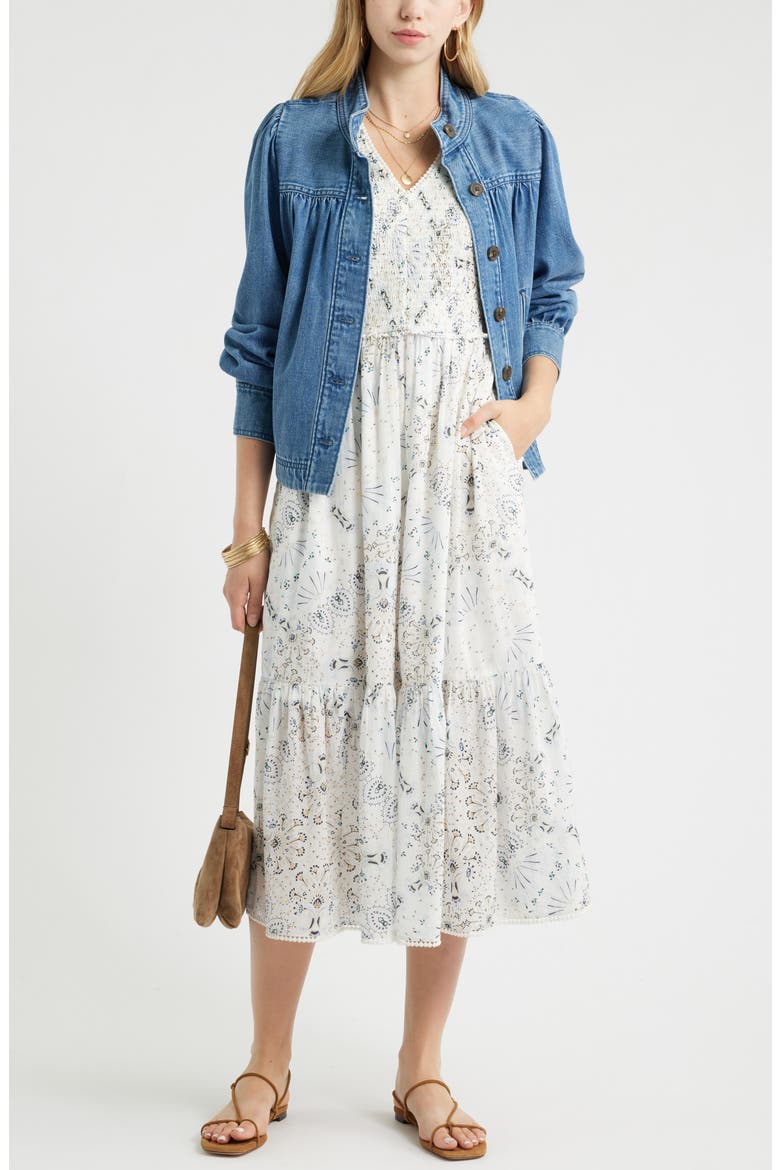 Smocked Tank Midi Dress, Alternate, color, IVORY- BLUE SCARF FLORAL