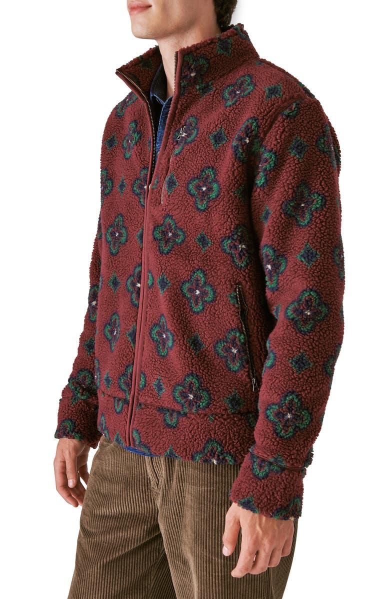 Lucky Brand Print High Pile Fleece Jacket, Alternate, color, Red Multi