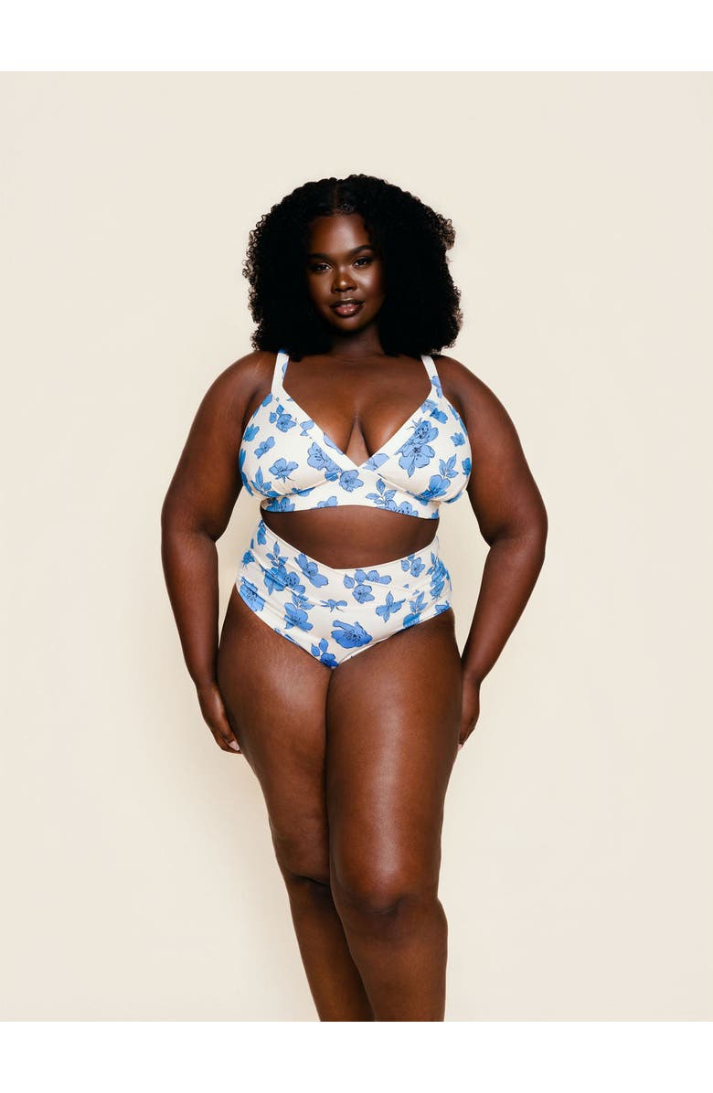 Kitty and Vibe Banded Triangle Bikini Top, Alternate, color, Blue Floral