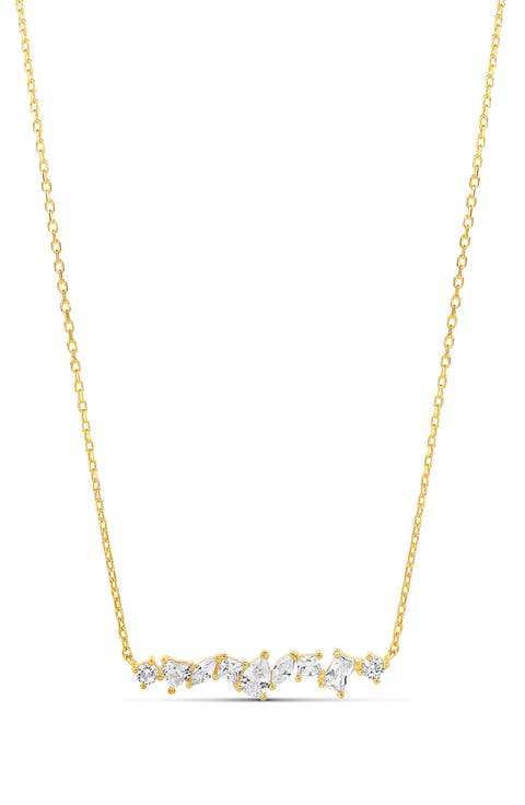 Multi Shape Prong Set Bar Necklace