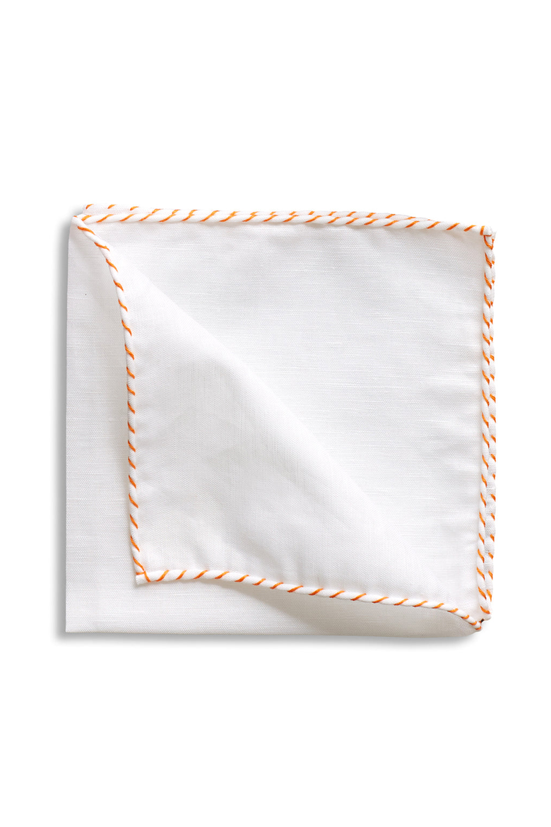 White Linen Whipstitch Pocket Square, Main, color, White / Orange