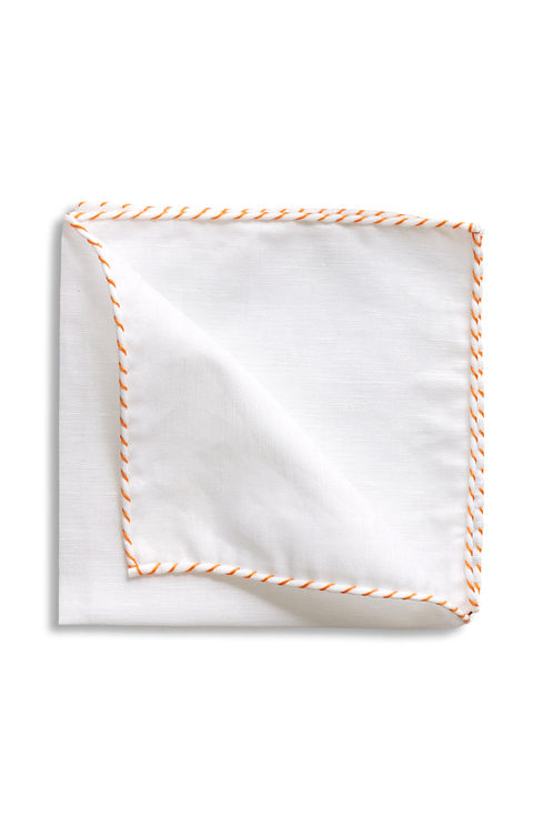 White Linen Whipstitch Pocket Square