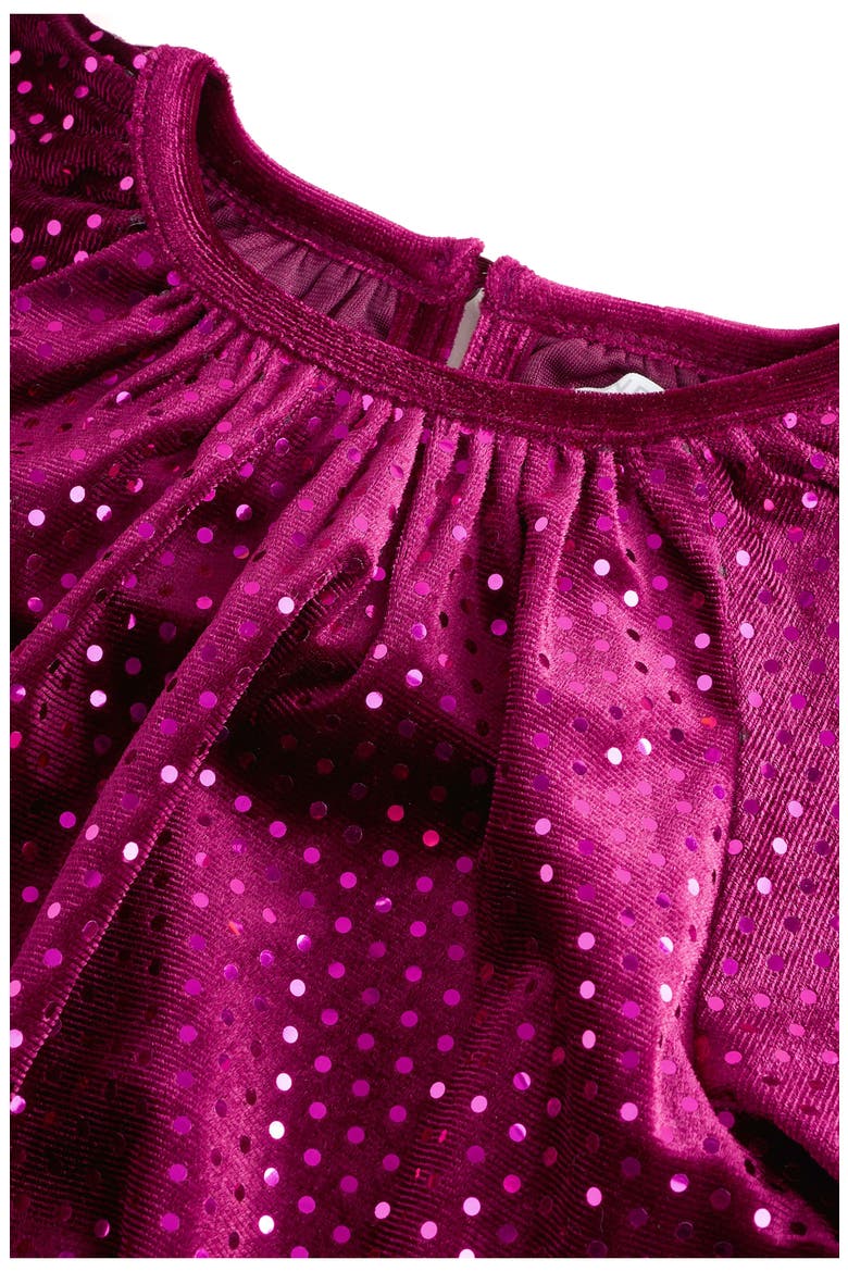 Kids' Foil Dot Velvet Dress, Alternate, color, BURGUNDY