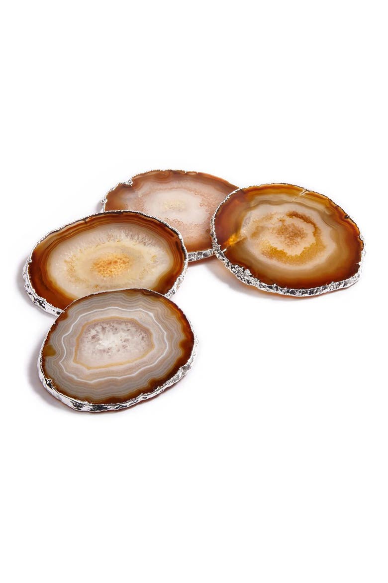 Lumino Set of 4 Agate Coasters, Alternate, color, SAND/ SILVER