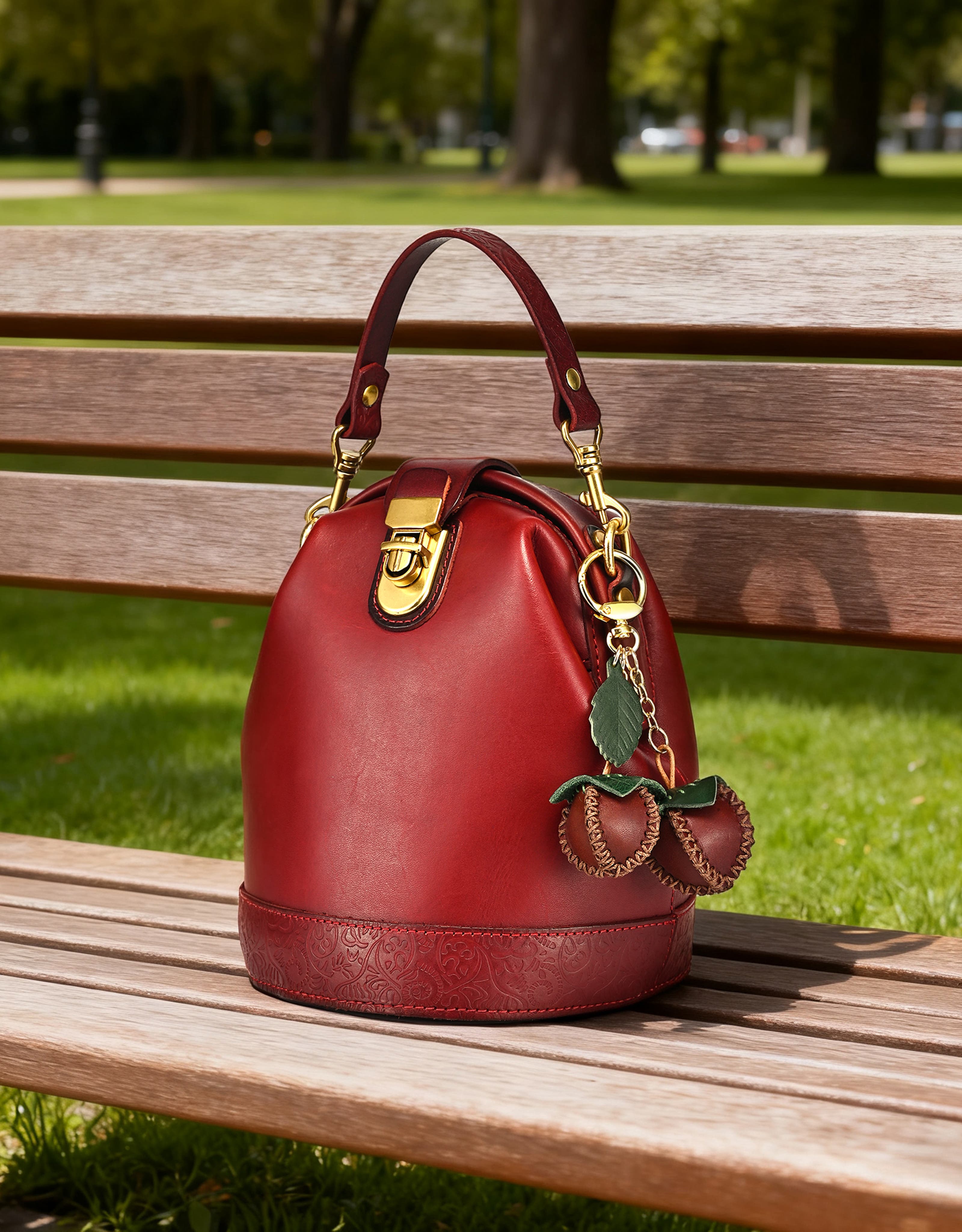 OLD TREND Simi Genuine Leather Mini Fruit Key Charm, Alternate, color, Wine