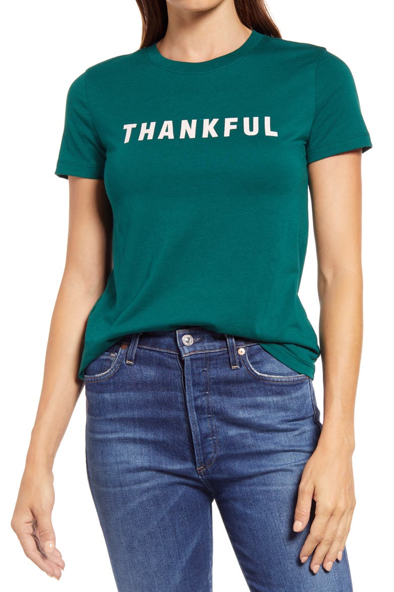 Thankful Graphic Tee, Main, color, GREEN THANKFUL