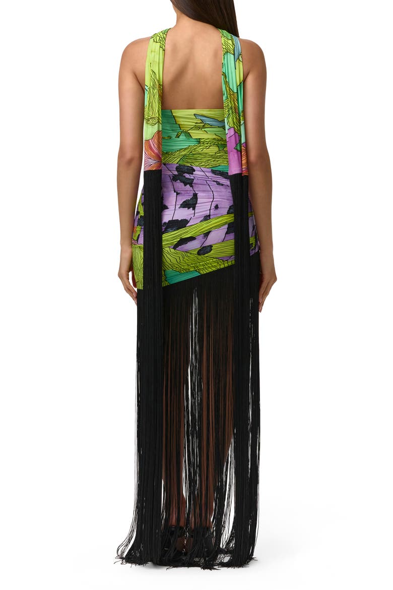 Print Strapless Fringe Maxi Dress with Scarf, Alternate, color, LETHAL BOTANICAL