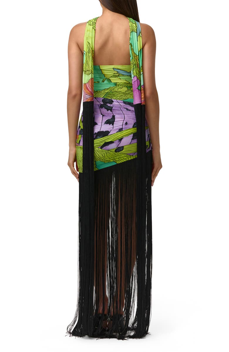 Naked Wardrobe Print Strapless Fringe Maxi Dress with Scarf, Alternate, color, Lethal Botanical