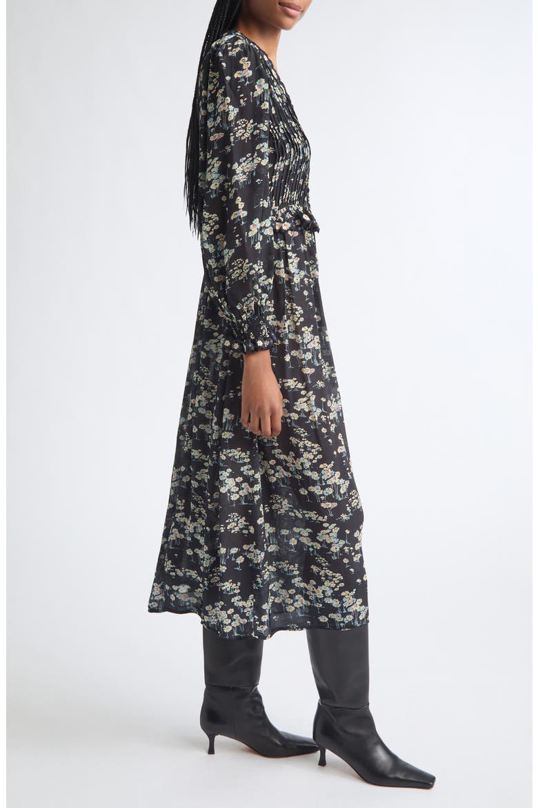 Mona Print V-Neck Midi Dress, Alternate, color, BLACK