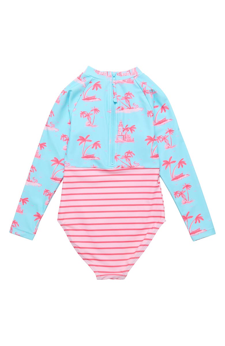 Snapper Rock Lighthouse Island Long Sleeve One-Piece Rashguard Swimsuit, Alternate, color, Blue