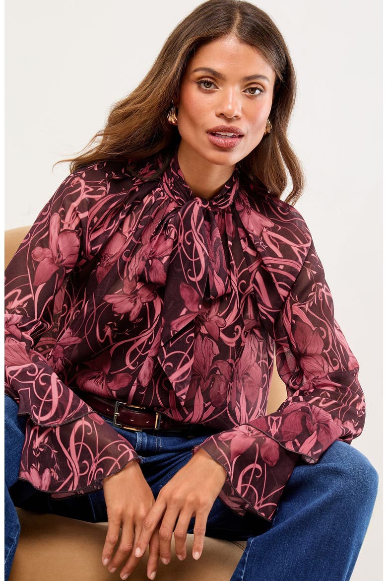 Floral Tie Neck Top, Alternate, color, PINK
