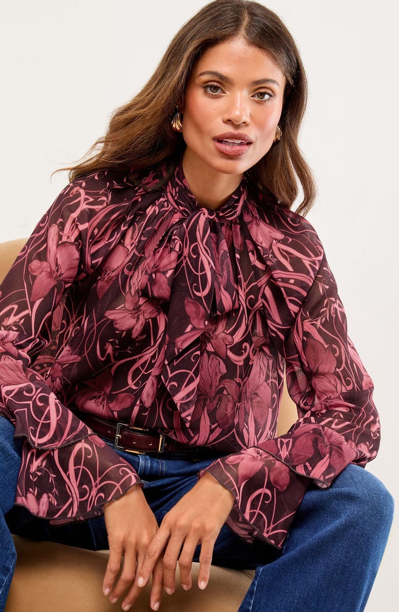 Lipsy Floral Tie Neck Top, Alternate, color, Pink