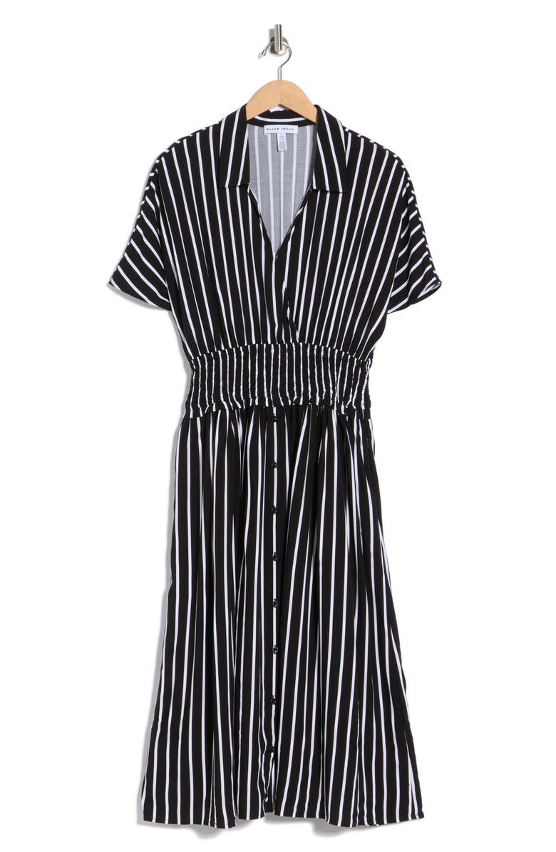 Ellen Tracy Stripe Short Sleeve Smocked Waist Midi Dress, Main, color, 