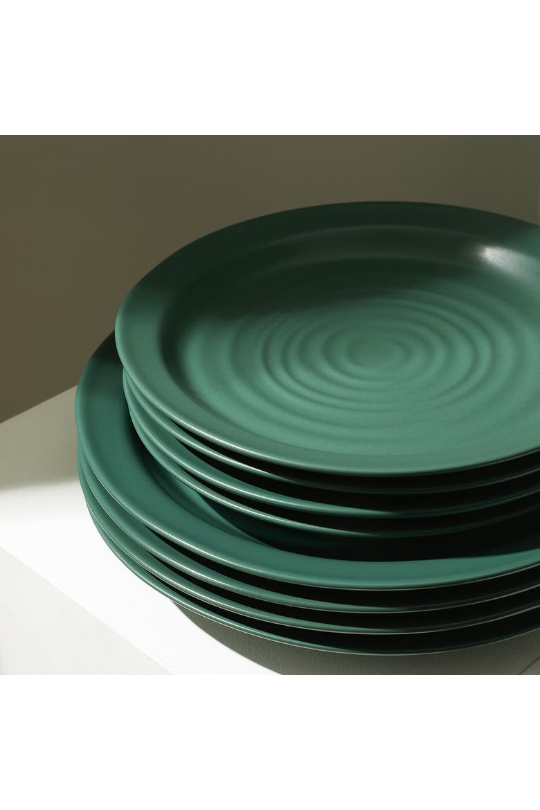 Orbit Stoneware 16-Piece Dinnerware Set with Cereal Bowls and Mugs, Alternate, color, Green