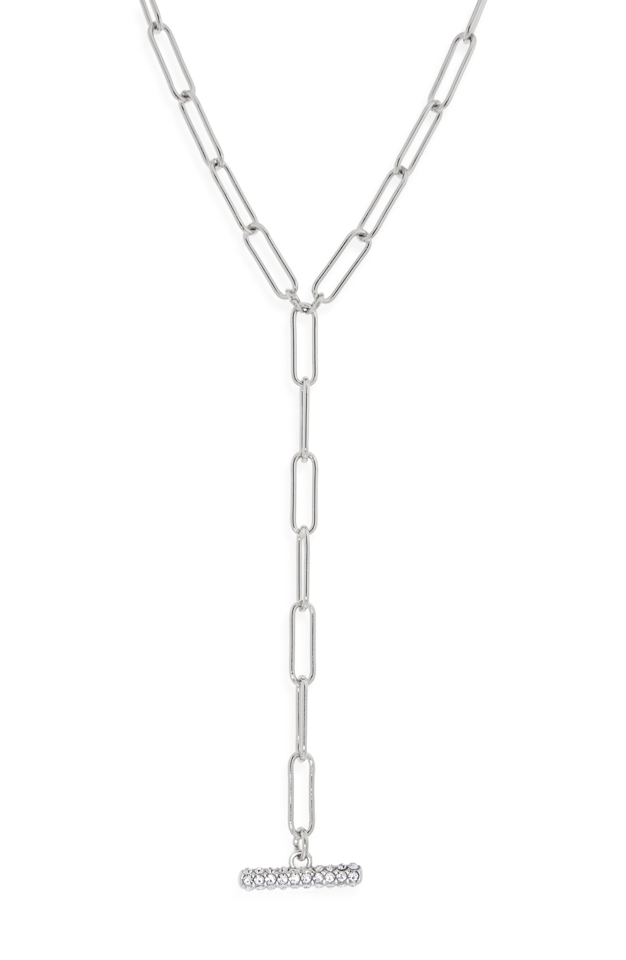 Open Edit Paper Clip Pavé Toggle Necklace (Women) | Nordstrom