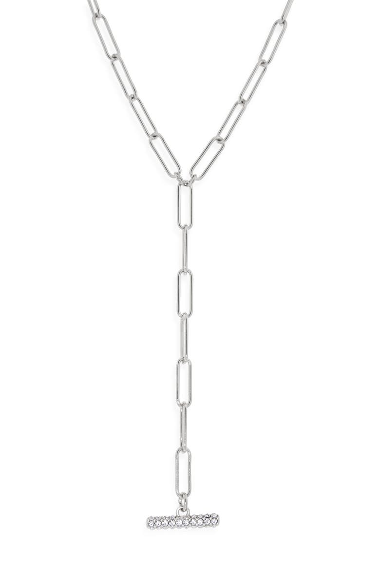 Paper Clip Pavé Toggle Necklace, Main, color, CLEAR- SILVER