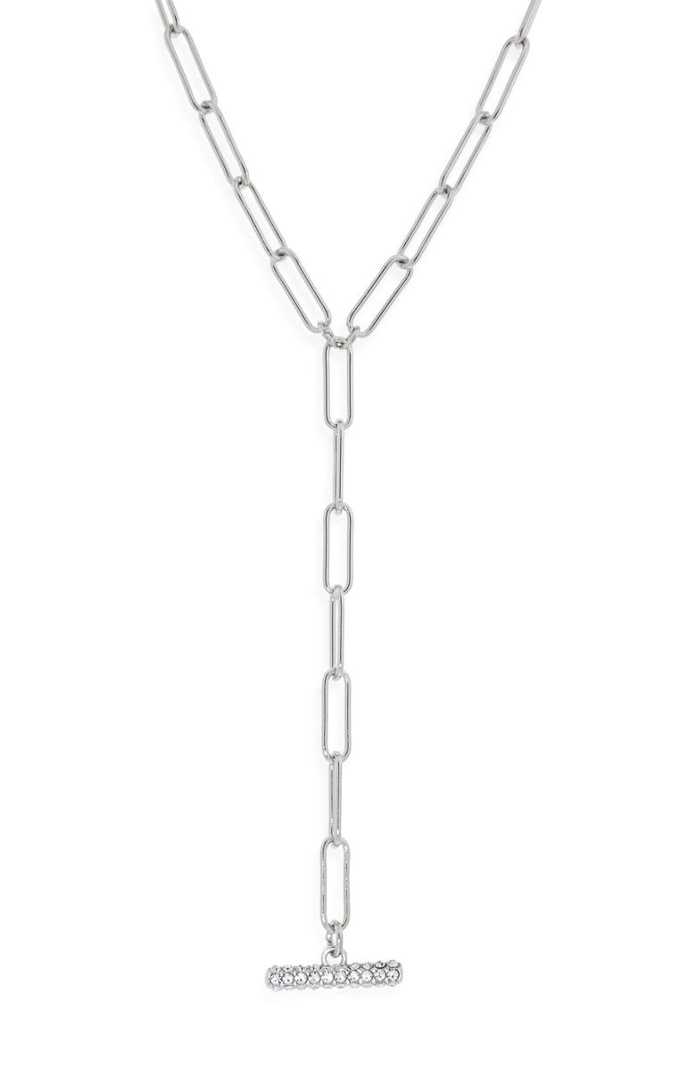 Open Edit Paper Clip Pavé Toggle Necklace, Main, color, Clear- Silver