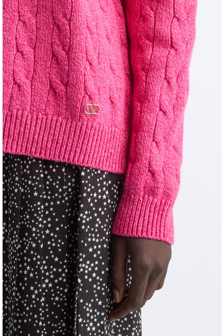 Cable Knit Wool Crewneck Sweater, Alternate, color, PINK
