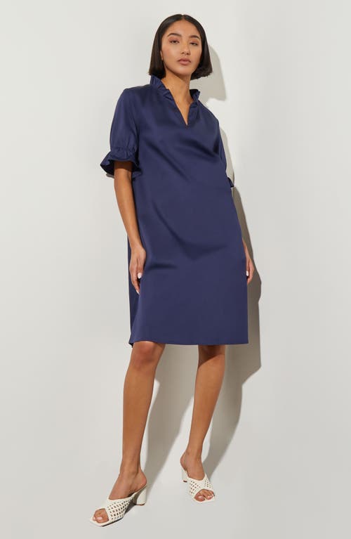 MING WANG MING WANG RUFFLE DETAIL POPLIN SHIFT DRESS