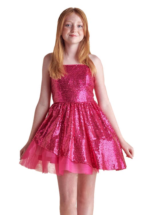 Un Deux Trois Girl's Sequined Peek-a-boo Tulle Dress In Pink