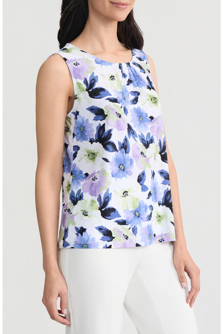 Pleated Neck Sleeveless Shell, Alternate, color, LILY WHITE MULTI