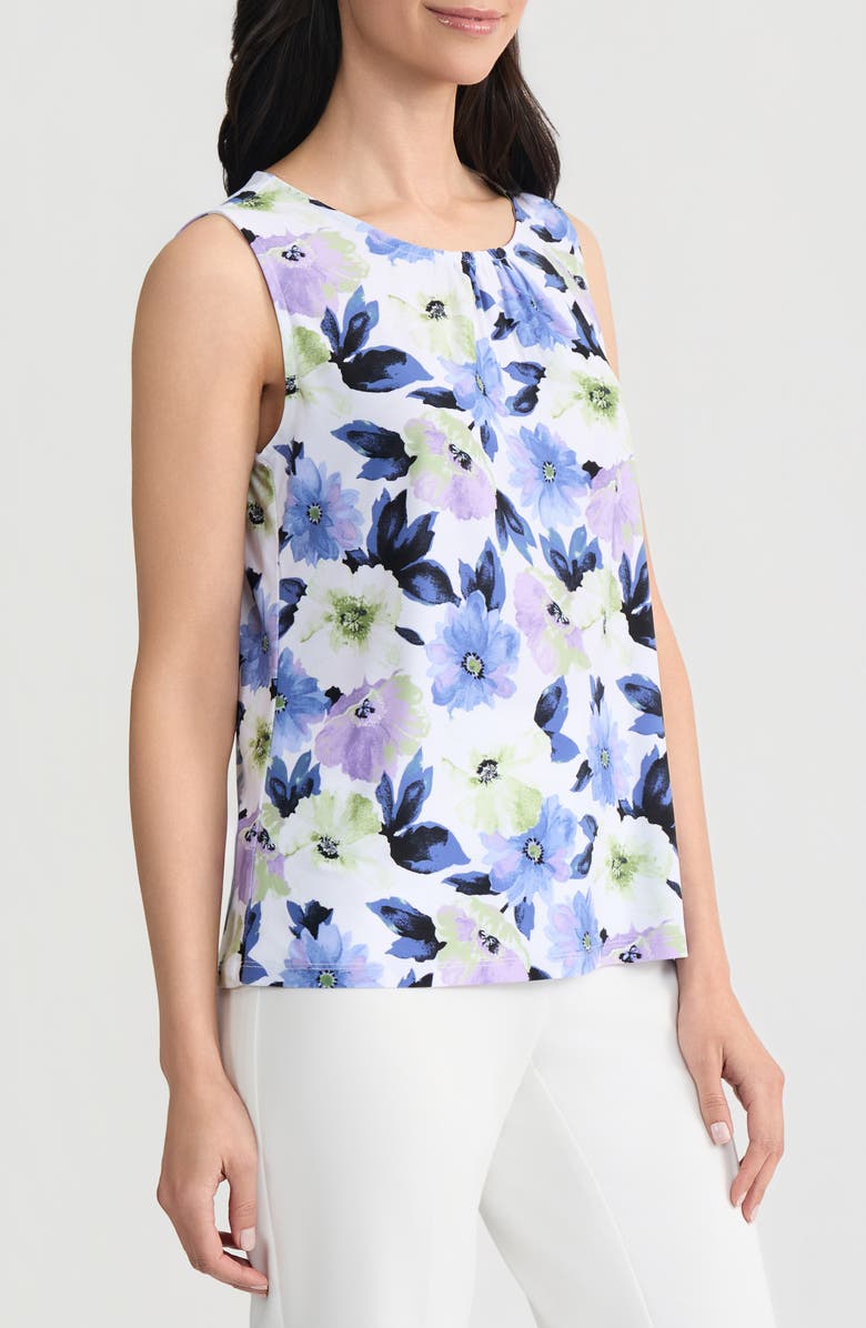 KASPER Pleated Neck Sleeveless Shell, Alternate, color, Lily White Multi