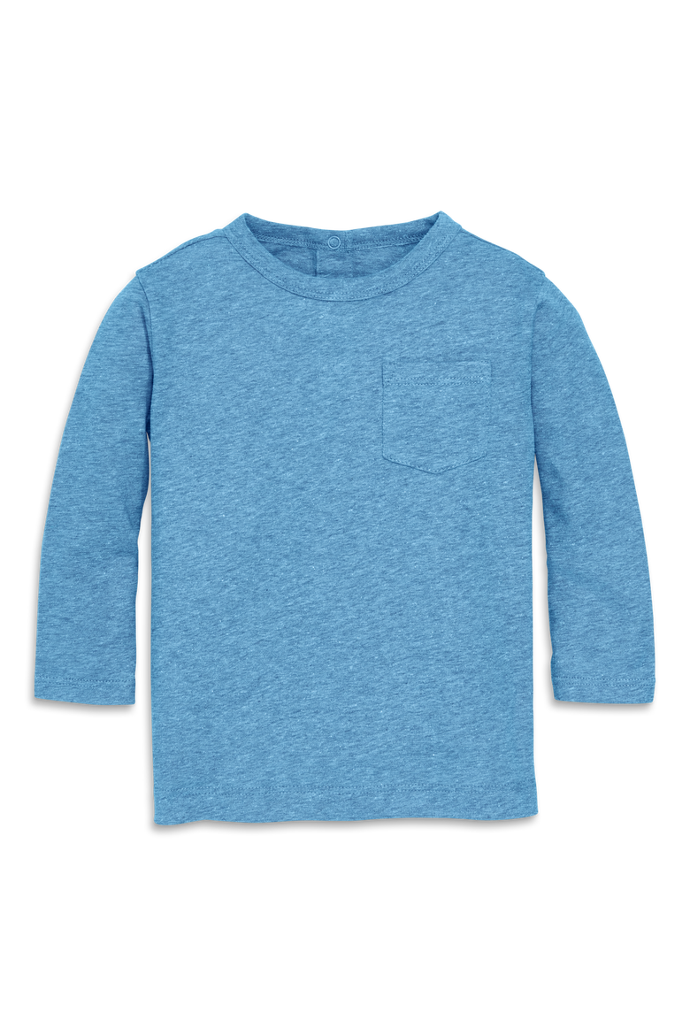 Baby Heathered Long Sleeve Pocket Tee, Main, color, Cornflower