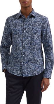 Bugatchi Julian Shaped Fit Abstract Paisley Print Cotton Button-Up Shirt