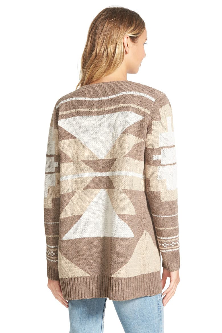 Woven Heart Geo Pattern Open Cardigan, Alternate, color, BEIGE